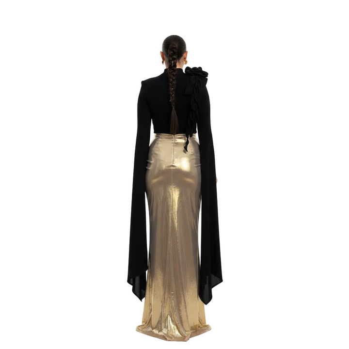 Women’s Contrast Panel Maxi Dress for Elegant Party Wear